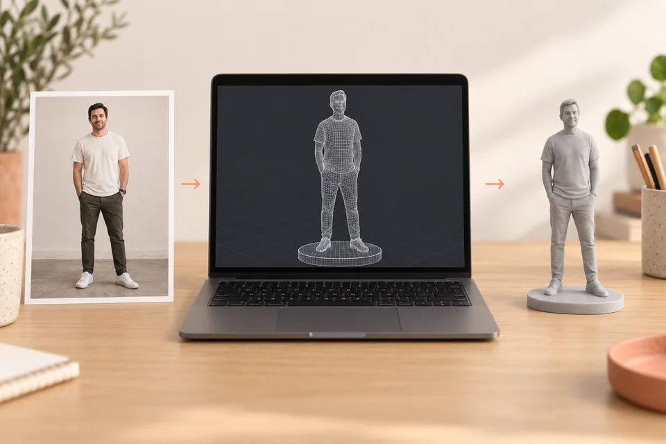 Vom Foto einer Person über ein digitales Modell zur einfarbigen PLA-Figur